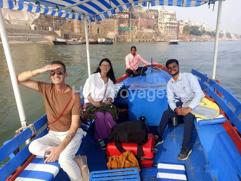 Holy Voyages organized a serene boat ride along the Ganges Ghats in Varanasi for Mrs. Donna Demari and Mr. Kenneth Vernon, a couple from New York, USA, on 17th November 2024.